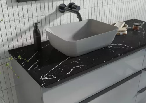 AREZZO design MARQUINA márvány 160x46 cm mosdópult Matt Fekete színben, 20 mm
