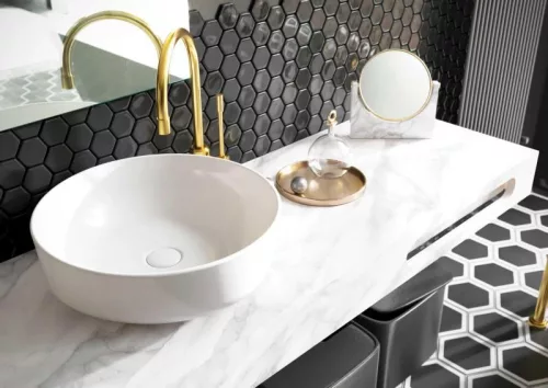 AREZZO design CALACATTA márvány 120x46 cm konzolos mosdópult Matt Fehér színben