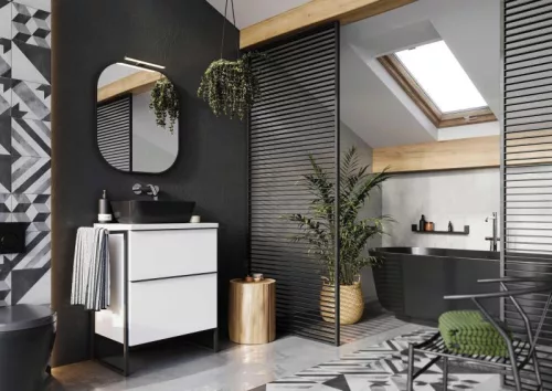 AREZZO design MONTEREY oldalsó fekete fémkeret törölközőtartóval