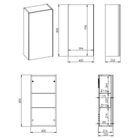   AREZZO design MONTEREY 40 cm-es felsőszekrény (21,6 cm mély)1 ajtóval Matt fekete színben
