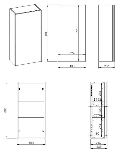 AREZZO design MONTEREY 40 cm-es felsőszekrény (21,6 cm mély)1 ajtóval Matt fekete színben