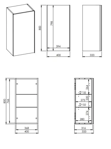 AREZZO design MONTEREY 40 cm-es felsőszekrény (31,6 cm mély)1 ajtóval Matt Fekete színben