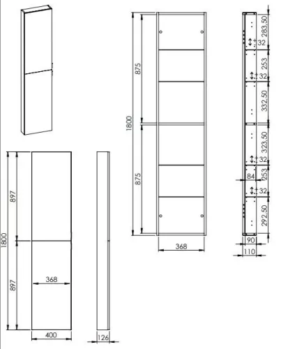 AREZZO design univerzális állószekrény bármely modellhez 40 cm-es, 2 ajtós, (12,6) matt fekete