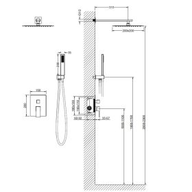   AREZZO design CUBEFIELD falsík alatti zuhanycsaptelep szett, króm