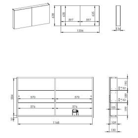   AREZZO design Tükrös szekrény MEDIUM 120,2 ajtó + TECHNOBOX