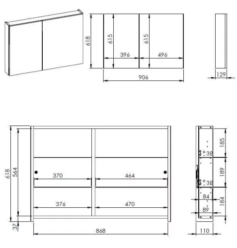 AREZZO design Tükrös szekrény BASIC 90,2 ajtó