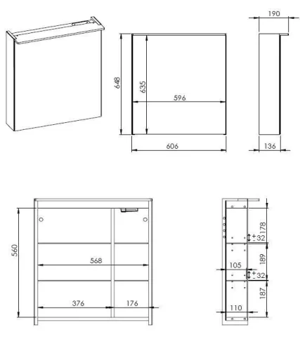 AREZZO design Tükrös szekrény PREMIUM 60,1 ajtó + TECHNOBOX+ LED LÁMPA PANEL