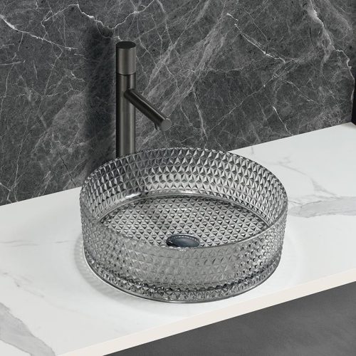 AREZZO design GLAM üveg mosdó, világos szürke