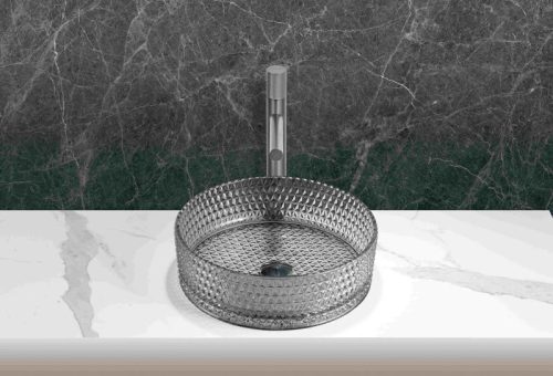 AREZZO design GLAM üveg mosdó, világos szürke