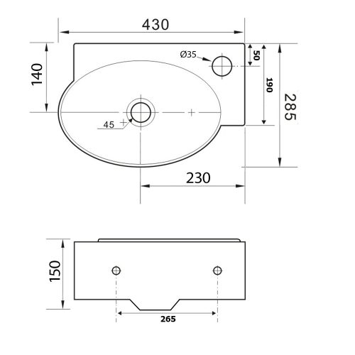 Sapho RIBERA kerámiamosdó jobbos 43x28,5cm (AR498)