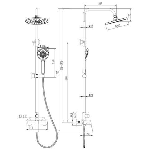 Invena NERI zuhanyszett, 1 funkciós, fejzuhannyal, zuhanycsapteleppel, króm
