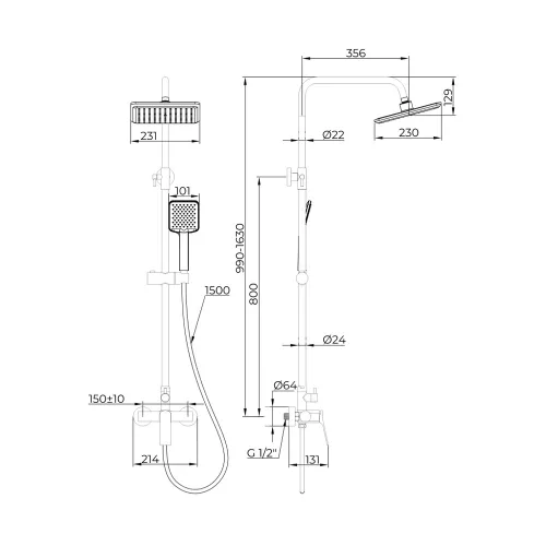 Invena NERI zuhanyszett, 1 funkciós, fejzuhannyal, zuhanycsapteleppel, fekete, waterplating bevon