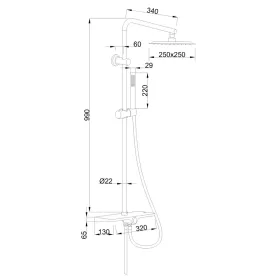   Invena SVART BASIC zuhanyszett, 3 funkciós, fejzuhannyal, fekete, waterplating bevonat