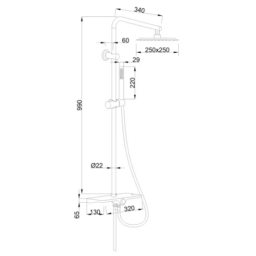 Invena SVART BASIC zuhanyszett, 3 funkciós, fejzuhannyal, fekete, waterplating bevonat