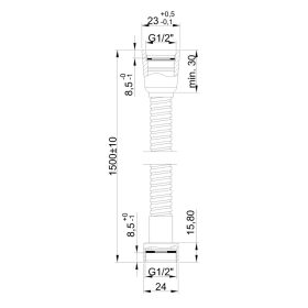 Invena Zuhanycső, erősített, 150 cm, króm