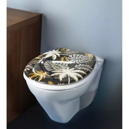 AWD WC ülőke PALMERA duroplast, softclose, fekete/pálmalevelek (1998)