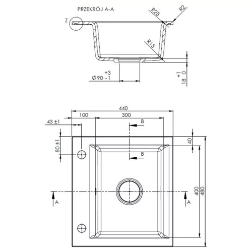 Invena TESALIA gránit mosogató, 1 medencés, csepptálca nélküli, fekete