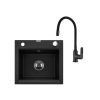 Invena TESALIA gránit mosogató, 1 medencés, csepptálca nélküli, JOGA PLUS csapteleppel, fekete