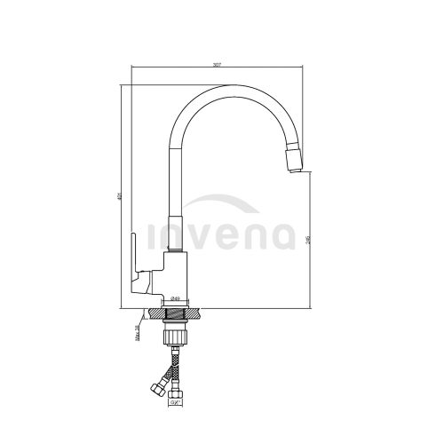 Invena TESALIA gránit mosogató, 1 medencés, csepptálca nélküli, JOGA PLUS csapteleppel, fekete