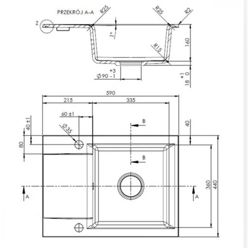 Invena TESALIA gránit mosogató, 1 medencés, rövid csepptálcás, JOGA PLUS csapteleppel, fekete