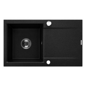   Invena TESALIA gránit mosogató, 1 medencés, hosszú csepptálcás, JOGA PLUS csapteleppel, fekete