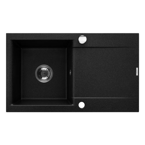 Invena TESALIA gránit mosogató, 1 medencés, hosszú csepptálcás, JOGA PLUS csapteleppel, fekete