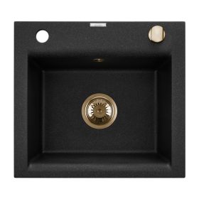   Invena TESALIA gránit mosogató, 1 medencés, csepptálca nélküli, fekete-arany, PVD/Waterplating