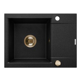   Invena TESALIA gránit mosogató, 1 medencés, rövid csepptálcás, fekete-arany, PVD/Waterplating