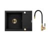 Invena TESALIA gránit mosogató, 1 medencés, rövid csepptálcás, GLAMOUR csapteleppel, fekete-arany
