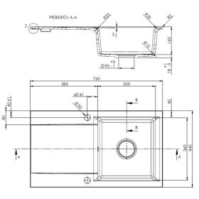   Invena TESALIA gránit mosogató, 1 medencés, hosszú csepptálcás, fekete-arany, PVD/Waterplating