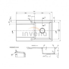   Invena TESALIA gránit mosogató, 1 medencés, hosszú csepptálcás, GLAMOUR csapteleppel, fekete-arany