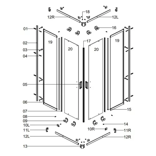 Sanotechnik Sarokkabin szögletes B8090, állítható 80-90x80-90/190cm, fehér keret, átlátszó üveg (5 mm)