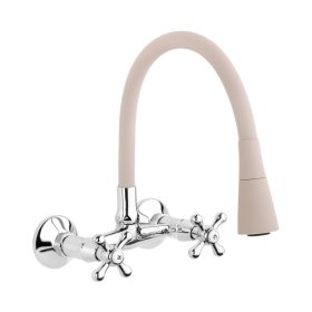   Invena ROMA Konyhai csaptelep, fali, - flexi kifolyóval, 2 funkciós zuhanyfej, bézs-króm