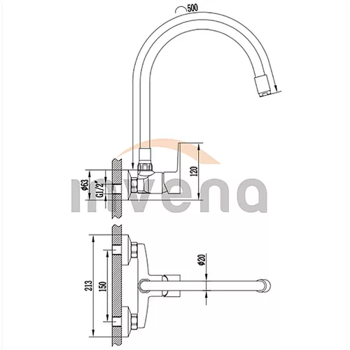 Invena VERSO fali mosogatócsaptelep - flexi kifolyóval, fehér