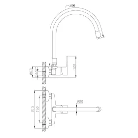   Invena VERSO fali mosogatócsaptelep - flexi kifolyóval, fekete, waterplating bevonat