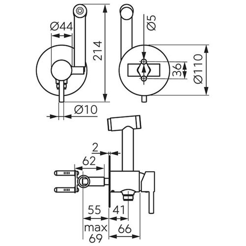 FERRO CIRICULUS bidézuhany beépíthető, keverős csapteleppel, Gun metal BCK66PGM