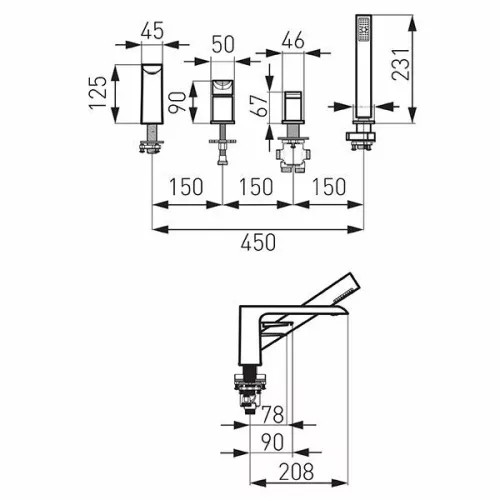 Ferro ADORE 4-lyukú peremre szerelhető kádcsaptelep BDR11A