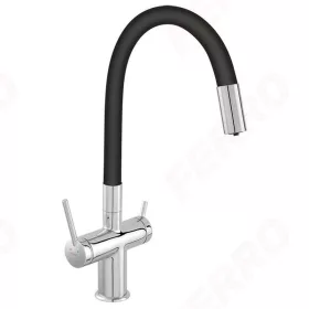   Ferro FILTRATA konyhai csaptelep szűrt vízhez, króm, fekete flexibilis kifolyócsővel