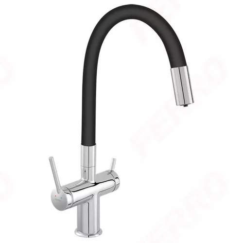 Ferro FILTRATA konyhai csaptelep szűrt vízhez, króm, fekete flexibilis kifolyócsővel