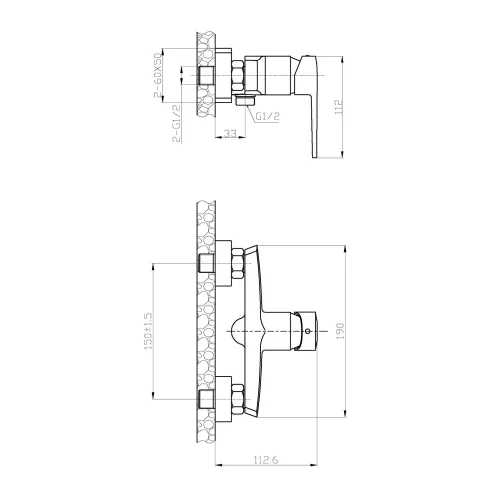 Invena FIRA zuhanycsaptelep, fali, zuhanyszett nélkül, fekete, waterplating bevonat