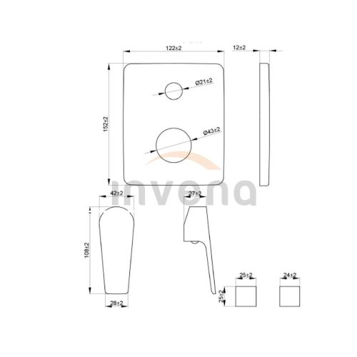 Invena DOKOS falsík alá építhető kétfunkciós csaptelep, szögletes, króm