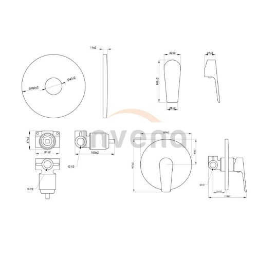 Invena DOKOS falsík alá építhető egyfunkciós csaptelep, kerek, króm
