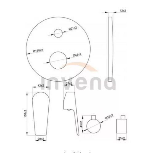 Invena DOKOS falsík alá építhető kétfunkciós csaptelep, kerek, króm