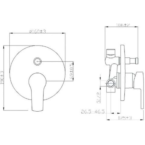 Invena VERSO falsík alá építhető kétfunkciós csaptelep, kerek, króm