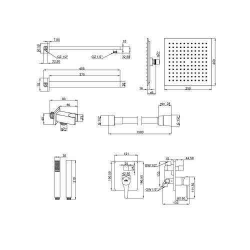 Invena GLAMOUR INVENA TREND falsík alatti zuhanyrendszer szett, fekete, waterplating bevonat