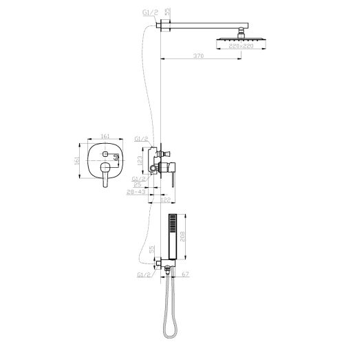 Invena GLAMOUR falsík alatti zuhanyrendszer szett, arany, PVD bevonat