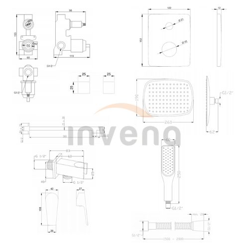Invena DOKOS falsík alatti zuhanyrendszer szett, fehér