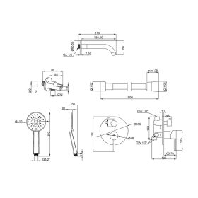   Invena DAFNI 2 funkciós kádcsaptelep, falsík alá építhető, kézi zuhannyal, fekete, waterplating b