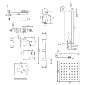   Invena SIROS SQUARE kétfunkciós falsík alatti zuhanyrendszer szett henger alakú kézi zuhannyal, króm