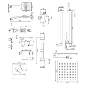   Invena SIROS SQUARE kétfunkciós falsík alatti zuhanyrendszer szett szögletes kézi zuhannyal, FEKETE
